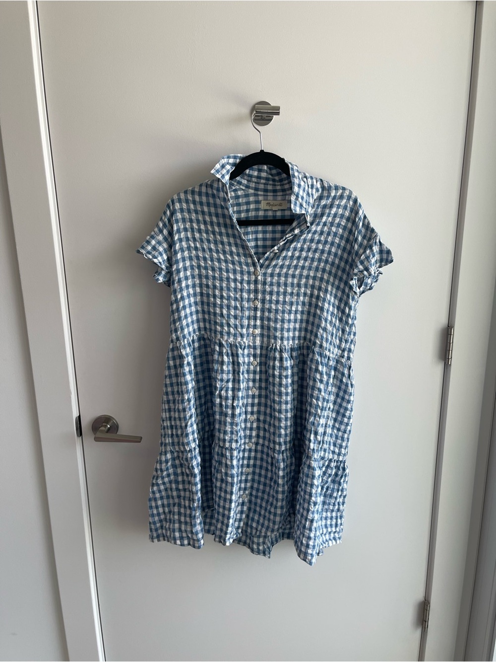 Madewell Blue and White Gingham Short-Sleeve Dress